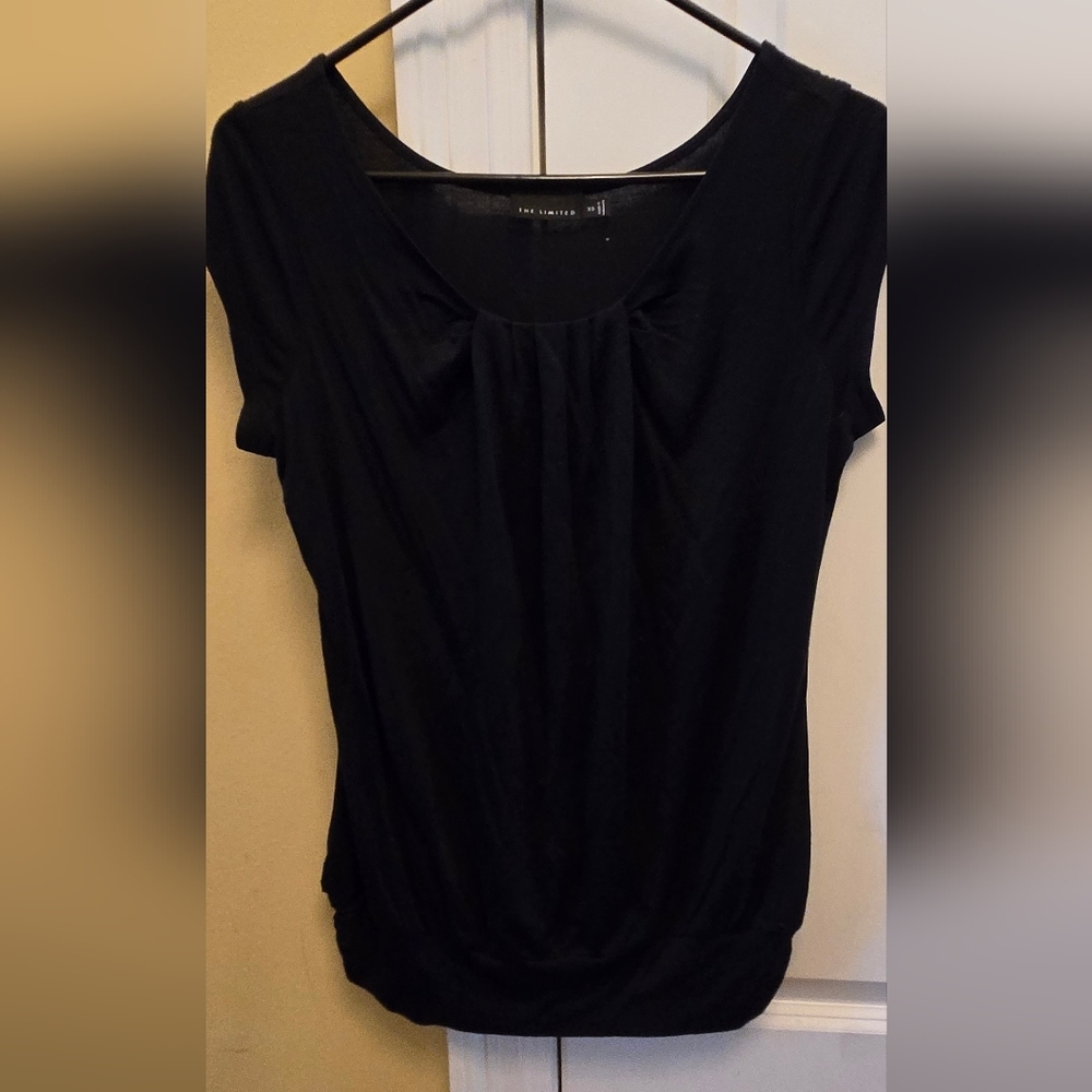 The Limited Women's Pleated Black Cap Sleeve Blouse Office Wear